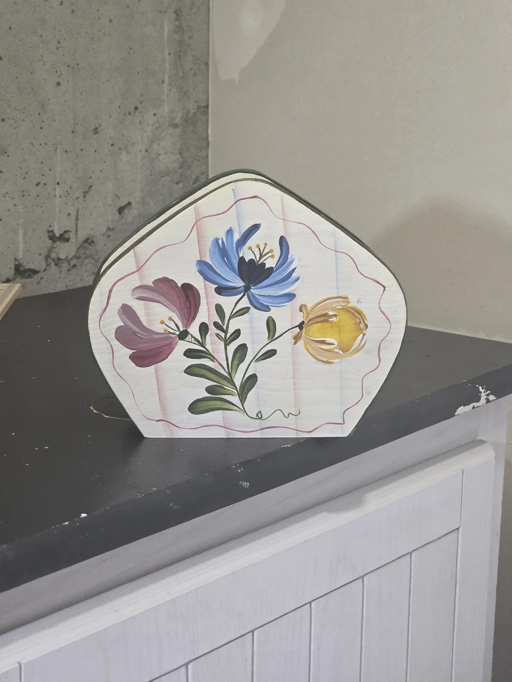 Hand-Painted Floral Wooden Napkin Holder
